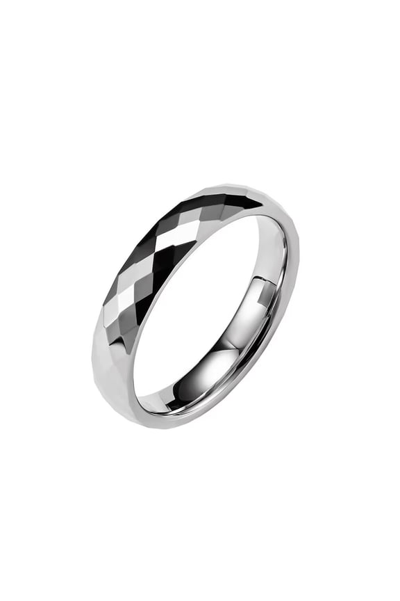 Men's 4mm Tungsten Steel Classic Simple Domed Rhombus Multi Faceted Stackable Pinky Ring Couple Matching Set Wedding Band Silver Size 12