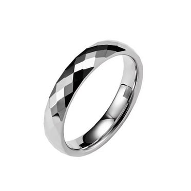 PAMTIER Men's 4mm Tungsten Steel Classic Simple Domed Rhombus Multi Faceted Stackable Pinky Ring Couple Matching Set Wedding Band Silver Size 6