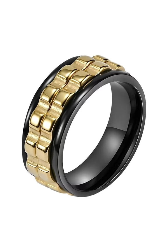 Men's 8mm Stainless Steel Personality Hip Hop Cool Heavy Brick Gear Rotatable Fidget Ring Anxiety Wedding Band Black Size 9