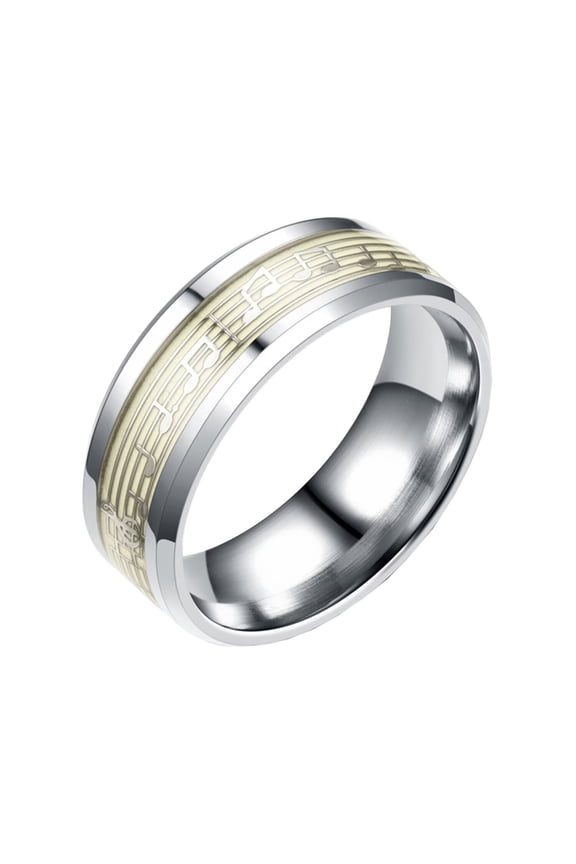 Men's 8mm Stainless Steel Piano Staff Wedding Luminous Ring Personalized Couple Music Note Band Glow in The Dark Silver Size 10
