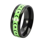 PAMTIER Mens 8mm Stainless Steel Simple Classic Moon Star Wedding Luminous Ring Personalized Couple Starry Sky Band Glow in The Dark Black Size 9