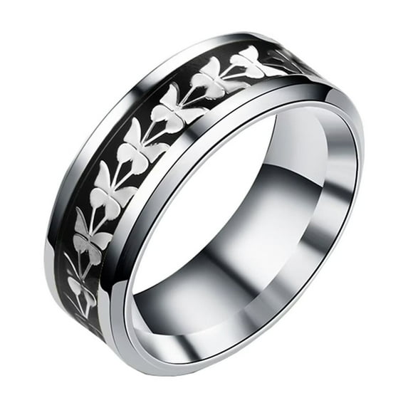 PAMTIER Men's 8mm Stainless Steel Simple Creative Butterfly Wedding Ring Biker Band Butterfly Pattern Inlay Black Carbon Fiber Size 11