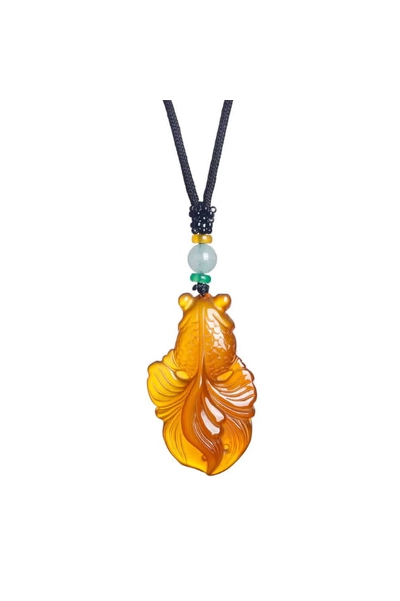 Men's Agate Simple Dainty Cute Goldfish Koi Carp Fish Gemstone Amulet Pendant Necklace a Fish Leaping Over the Dragon Gate Orange with Chain
