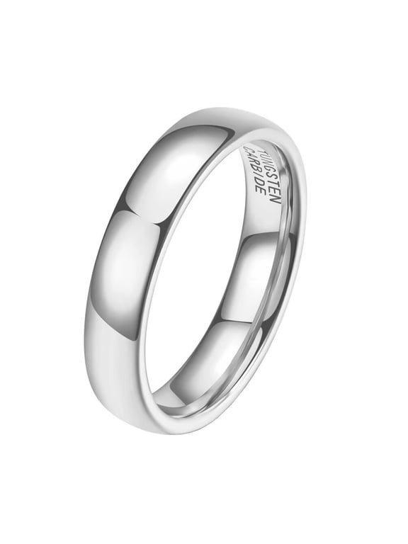 Men's Classic Cool 4MM Glossy Plain Dome Tungsten Carbide Slim Stacking Midi Wedding Ring High Polished Comfort Fit Silver Size 11