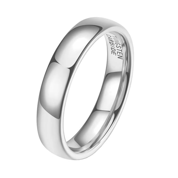 PAMTIER Men's Classic Cool 4MM Glossy Plain Dome Tungsten Carbide Slim Stacking Midi Wedding Ring High Polished Comfort Fit Silver Size 5