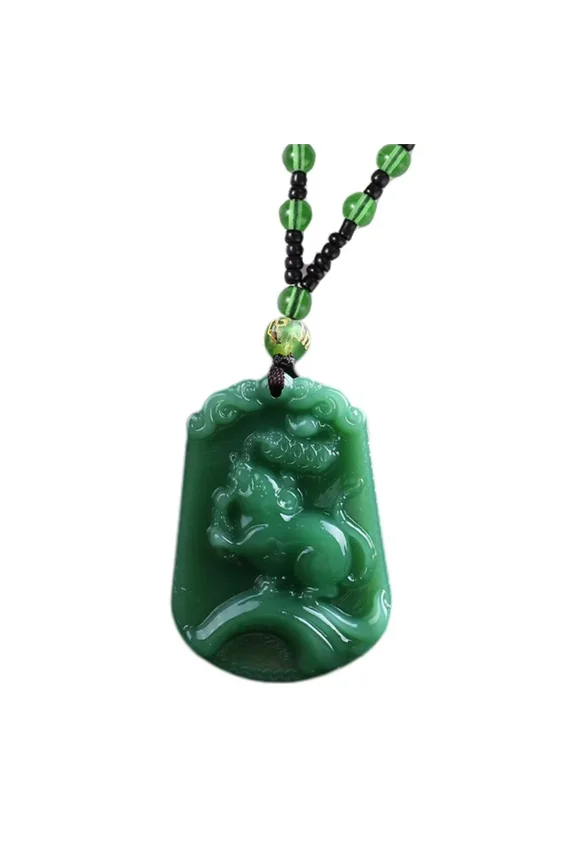 Men's Created-Jade Vintage Chinese Zodiac Signet Pendant Horoscope Animal Sign Necklace with Adjustable 6 Word Mantra Bead Chain Rat