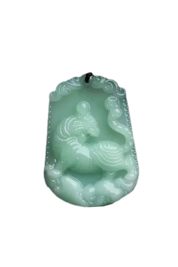 Men's Created-Jade Vintage Classic Square Chinese Zodiac Dog Tag Sign Pendant Horoscope Animal Patron Saint Amulet Necklace Tiger