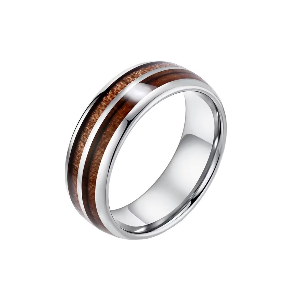 Vakki Men's Tungsten Wedding Band With Hawaiian Koa Wood & Blue Abalone Inlay – Comfort Fit Sizes 4-17