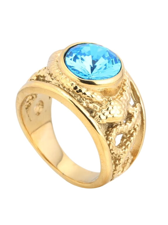 Men's Serpent Ring with Blue Stone Antique Gold Tone Band with Animal Carving Totem Vintage Punk Gothic Statement Jewelry for Men Stainless Steel Size 7