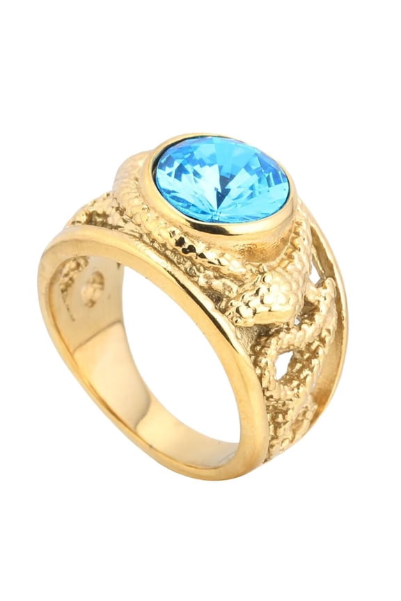 Men's Serpent Ring with Blue Stone Antique Gold Tone Band with Animal Carving Totem Vintage Punk Gothic Statement Jewelry for Men Stainless Steel Size 9