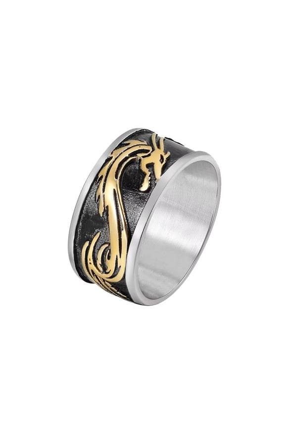 Men's Stainless Steel 10MM Vintage Chinese Style Animal Dragon Ring Gold Size 12