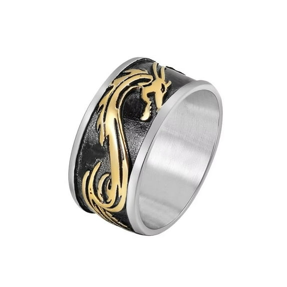 PAMTIER Men's Stainless Steel 10MM Vintage Chinese Style Animal Dragon Ring Gold Size 9