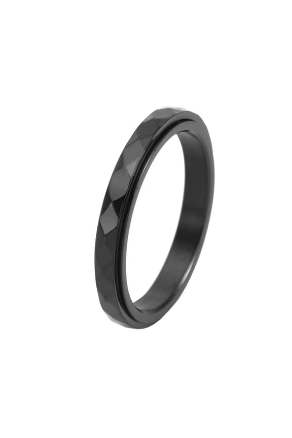 Men's Stainless Steel 3MM Domed Plain Thin Stackable Rhombic Cut Rotatable Biker Pinky Ring Anxiety Fidget Wedding Band Black Size 10