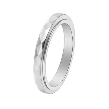 PAMTIER Men's Stainless Steel 3MM Domed Plain Thin Stackable Rhombic Cut Rotatable Biker Pinky Ring Anxiety Fidget Wedding Band Silver Size 5