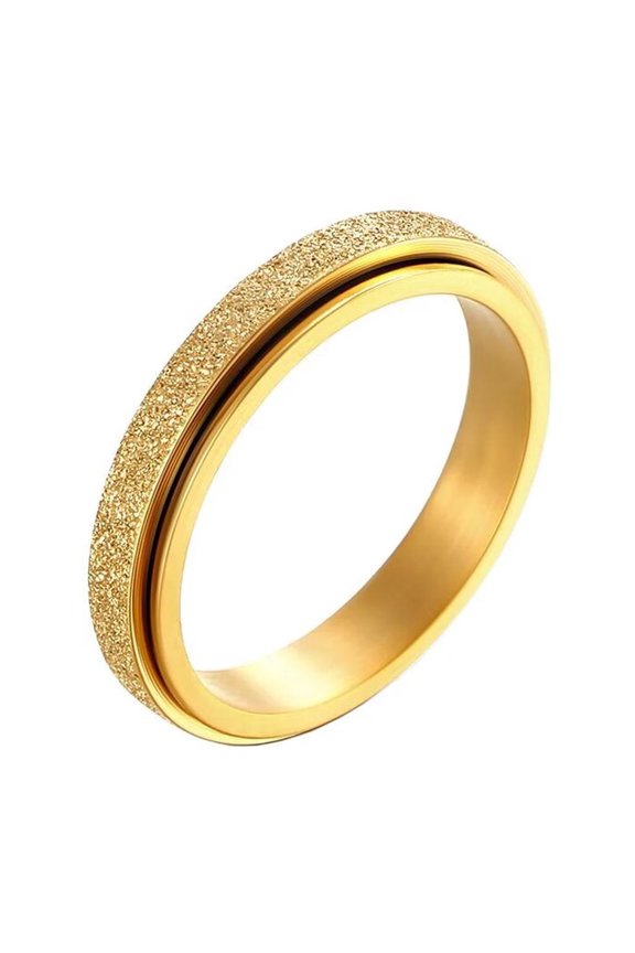 Men's Stainless Steel 4mm Stackable Sandblasted Finished Rotatable Fidget Ring Brushed Matte Matching Set Worry Anxiety Band Gold Size 10
