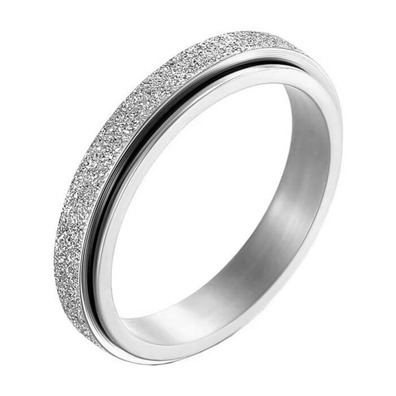 PAMTIER Men's Stainless Steel 4mm Stackable Sandblasted Finished Rotatable Fidget Ring Brushed Matte Matching Set Worry Anxiety Band Silver Size 5