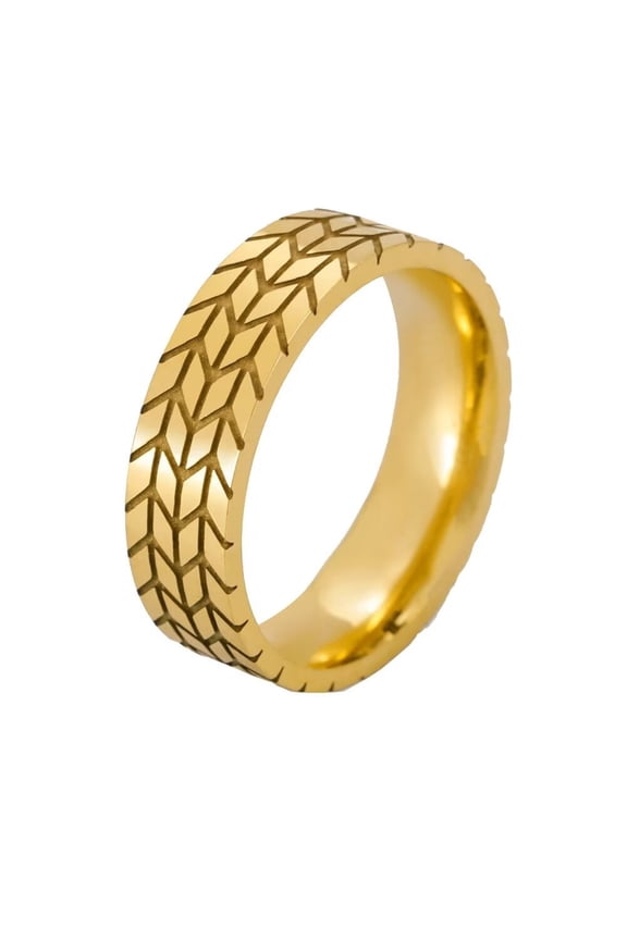 Men's Stainless Steel 6MM Creative Tire Pattern Hip Hop Biker Ring Gold Size 7