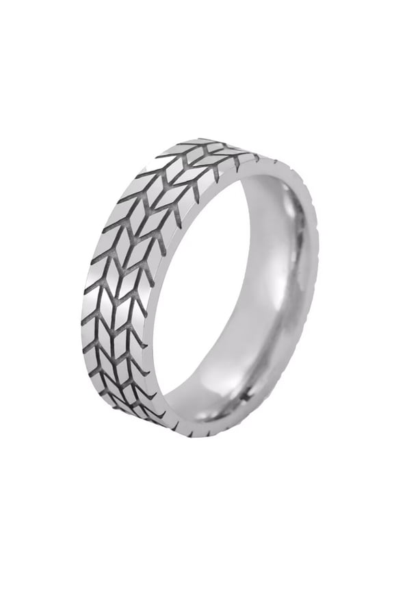 Men's Stainless Steel 6MM Creative Tire Pattern Hip Hop Biker Ring Silver Size 8