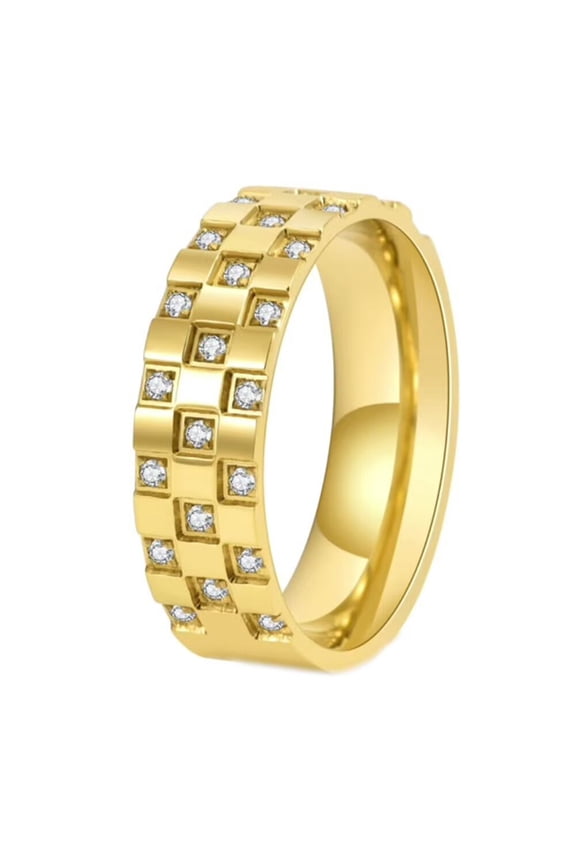 Men's Stainless Steel 6MM High Polished Square Cubic Zirconia Band Ring Gold Size 9
