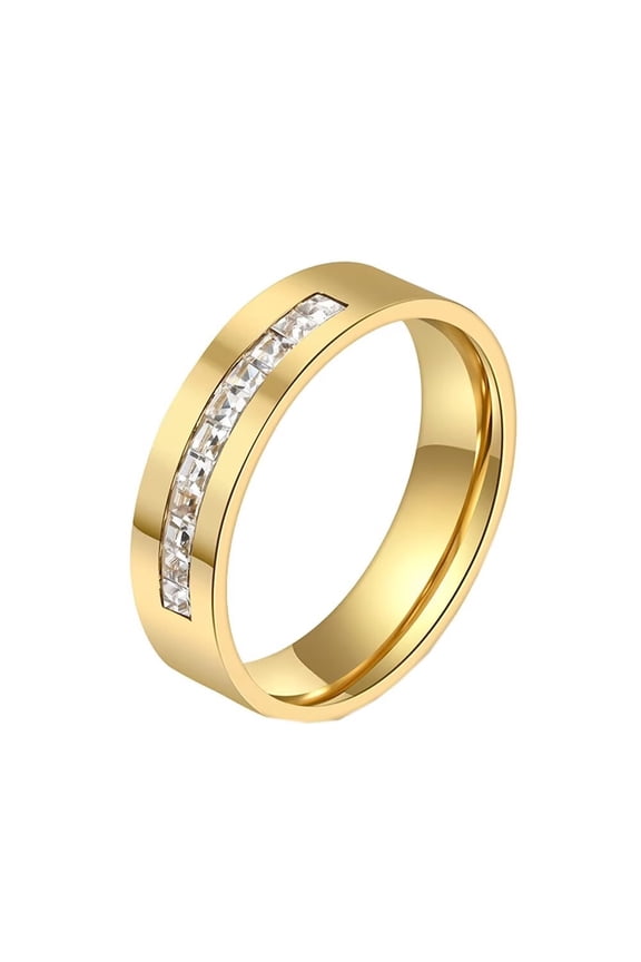 Men's Stainless Steel 6MM Simple High Polished Square Cubic Zirconia Wedding Band Ring Gold Size 10