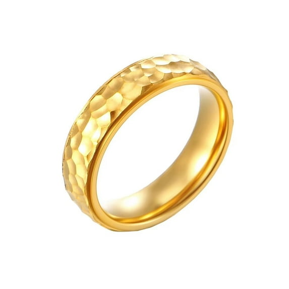 PAMTIER Men's Stainless Steel 6mm Personality Cool Hammered Irregular Honeycomb Textured Bump Pattern Ring Brushed Finish Statement Gold Size 11
