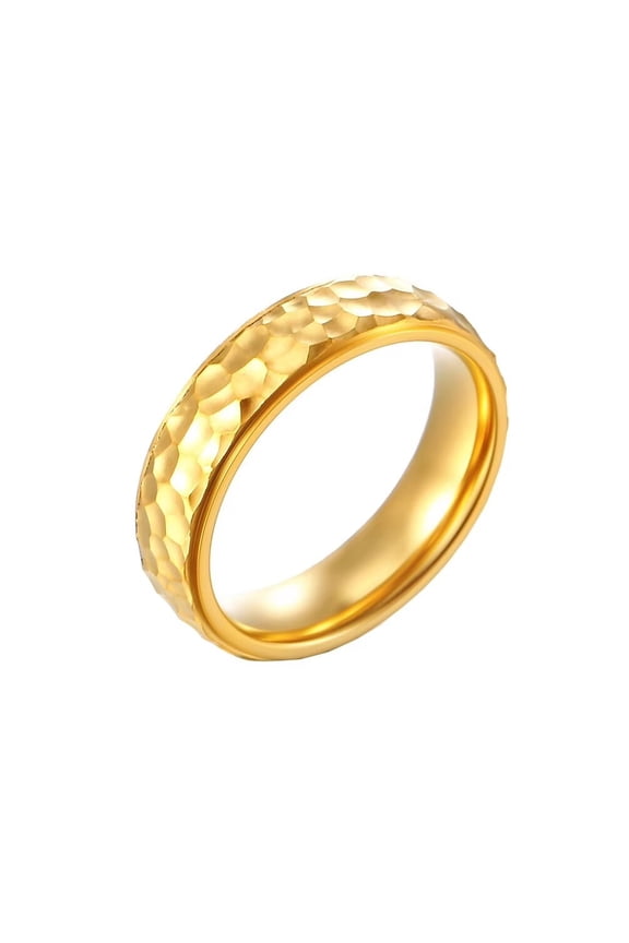 Men's Stainless Steel 6mm Personality Cool Hammered Irregular Honeycomb Textured Bump Pattern Ring Brushed Finish Statement Gold Size 6