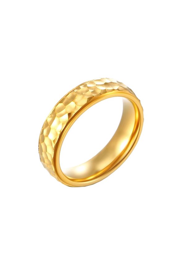Men's Stainless Steel 6mm Personality Cool Hammered Irregular Honeycomb Textured Bump Pattern Ring Brushed Finish Statement Gold Size 7