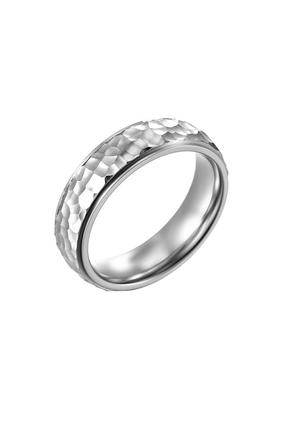 Men's Stainless Steel 6mm Personality Cool Hammered Irregular Honeycomb Textured Bump Pattern Ring Brushed Finish Statement Silver Size 10