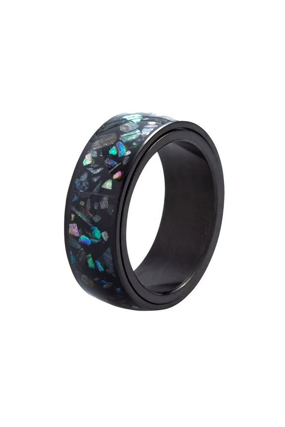 Men's Stainless Steel 8MM Creative Abalone Shell Rotatable Ring for Anxiety Black Size 10