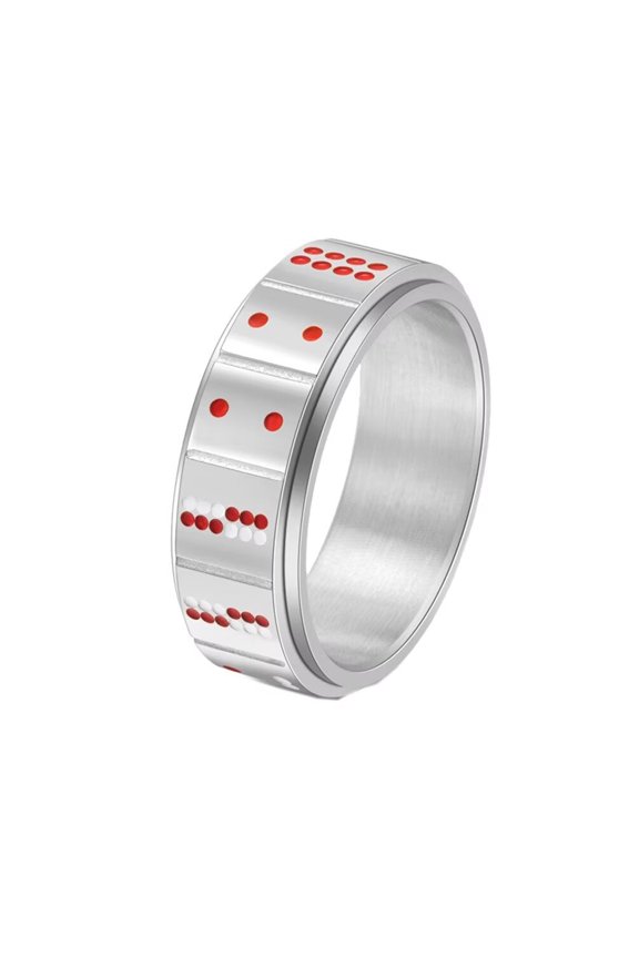Men's Stainless Steel 8MM Creative Chinese Style Dice Playing Card Rotatable Ring Silver Size 8