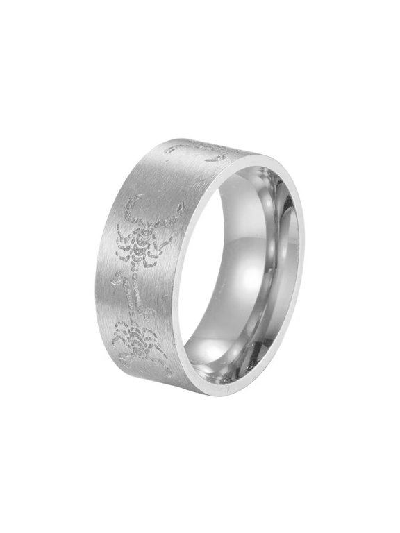 Men's Stainless Steel 8MM High Polished Horoscope Scorpion Brushed Ring Silver Size 9
