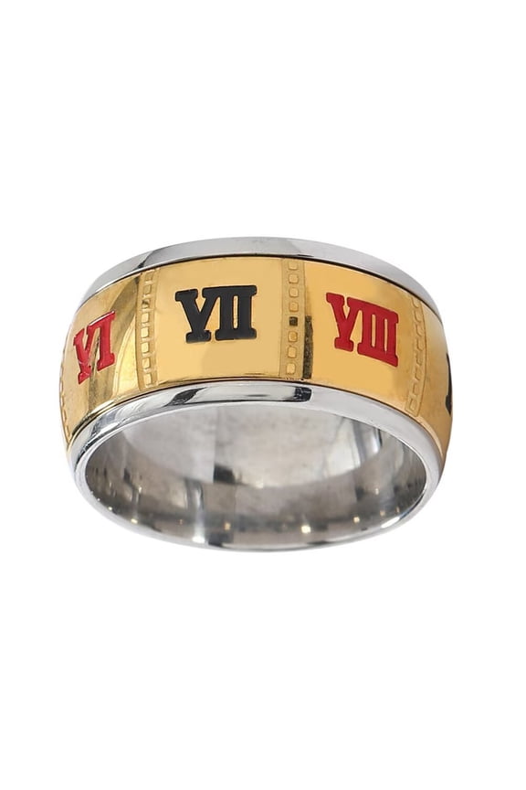 Men's Stainless Steel 8MM High Polished Roman Numerals Rotatable Ring Gold Size 8
