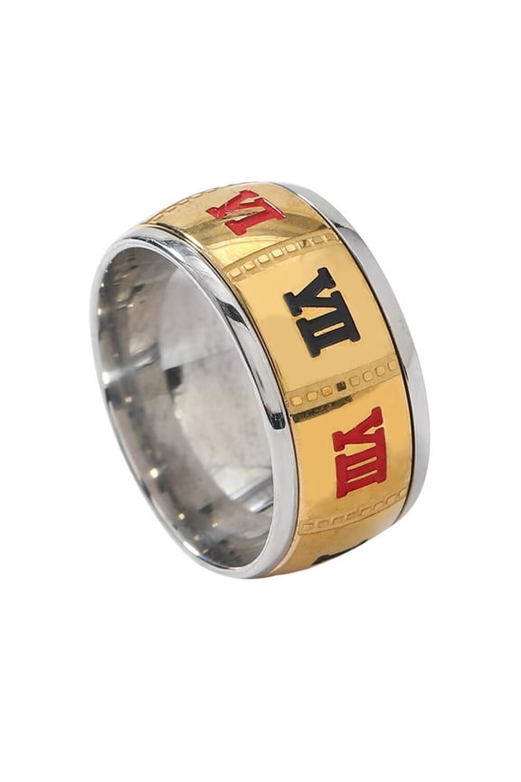 Men's Stainless Steel 8MM High Polished Roman Numerals Rotatable Ring Gold Size 8