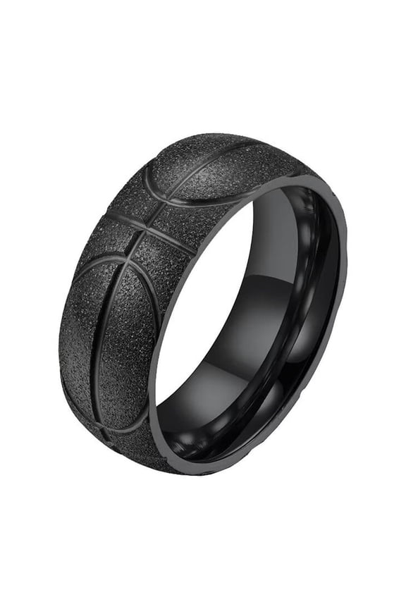 Men's Stainless Steel 8MM Hip Hop Classic Carving Basketball Sandblast Ring Domed Design Cool Sports School Statement Band Black Size 12