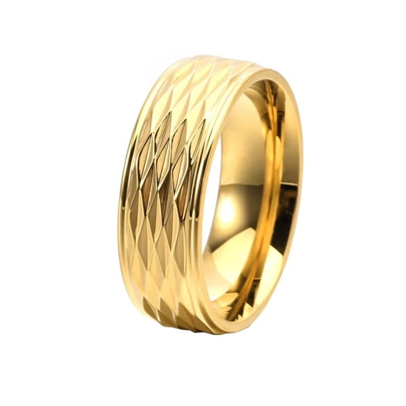 PAMTIER Men's Stainless Steel 8MM Personalized Rhombic Faced Classic Plain Wedding Band Biker Ring European and American Style Gold Size 9