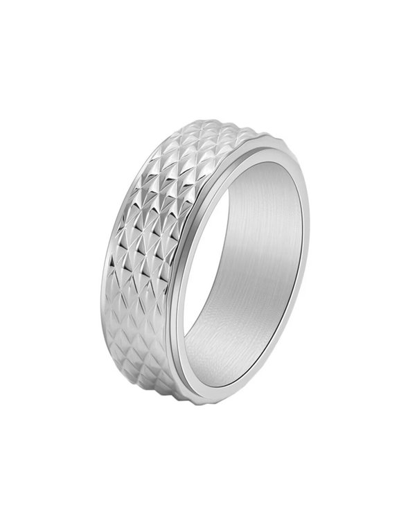 Men's Stainless Steel 8MM Personalized Rhombic Faced Classic Plain Wedding Band Rotatable Ring Anxiety Fidget Princess Cut Silver Size 7