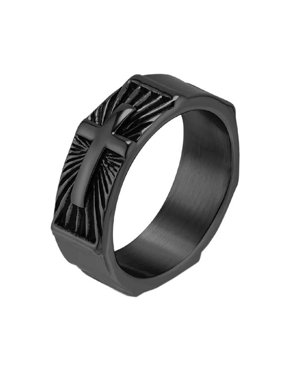 Men's Stainless Steel 8MM Personalized Vintage Cross Prayer Lucky Ring Black Size 9