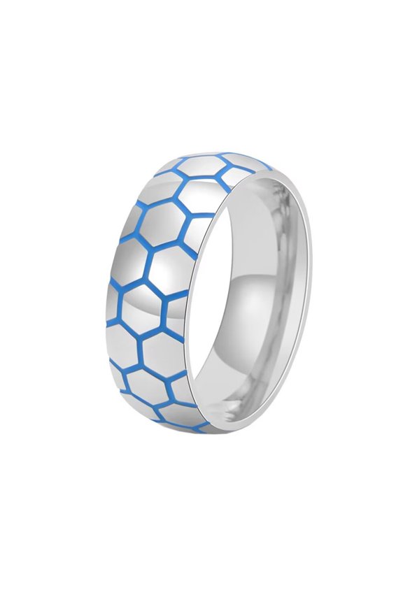 Men's Stainless Steel 8MM Retro Hip Hop Domed Luminous Glow Sport Soccer Ball Pattern Biker Ring European and American Style Silver Size 7