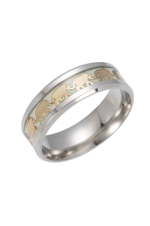 Men's Stainless Steel 8MM Simple High Polished Animal Elephant Luminous Ring Gold Size 13