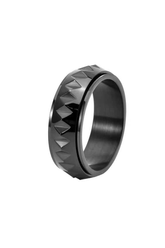 Men's Stainless Steel 8MM Simple Hip Hop Domed Cross-Cut Triangles Spike Biker Rotatable Fidget Ring Anxiety Wedding Band Black Size 7
