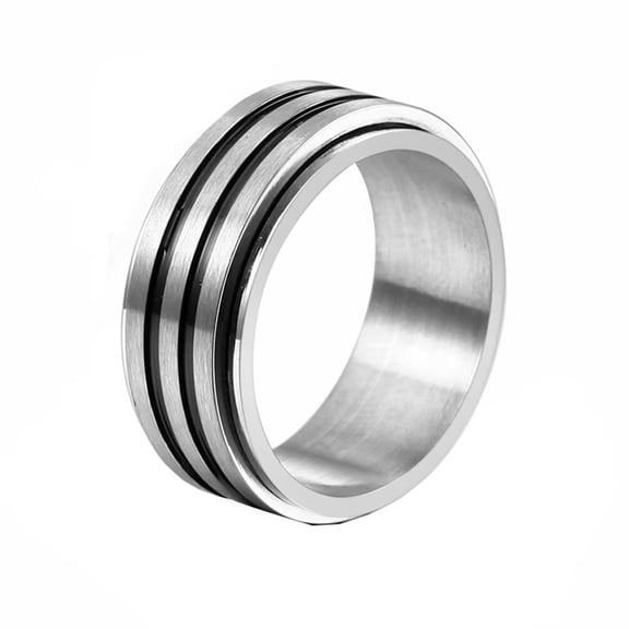 PAMTIER Men's Stainless Steel 8MM Simple Personalized Striped Rotatable Ring Punk Style Silver Size 11