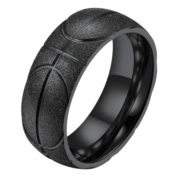 PAMTIER Men's Stainless Steel 8mm Basketball Pattern Engraved Matte Finished Rings Promise Wedding Band Comfort Fit Jewelry Gift Black 13