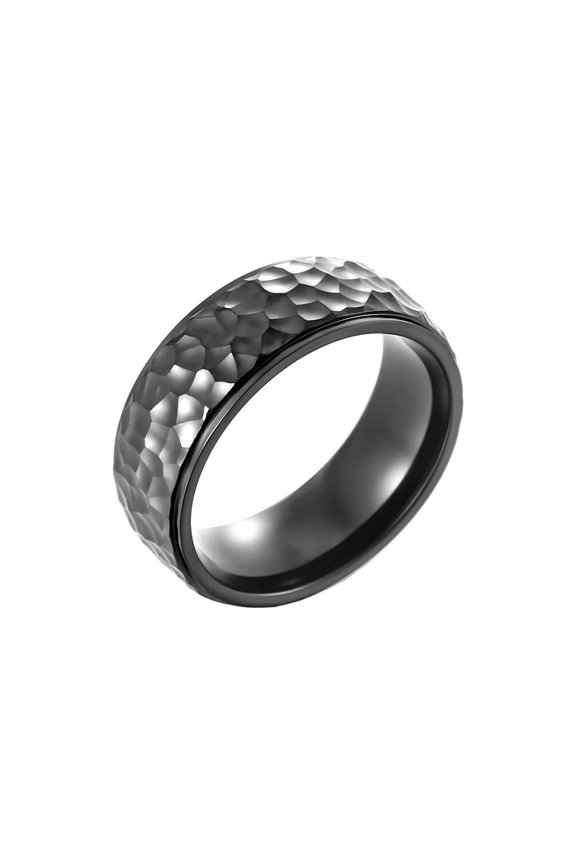 Men's Stainless Steel 8mm Classic Personality Cool Handmade Irregular Moon Pit Pattern Biker Ring Non-mainstream Statement Black Size 9