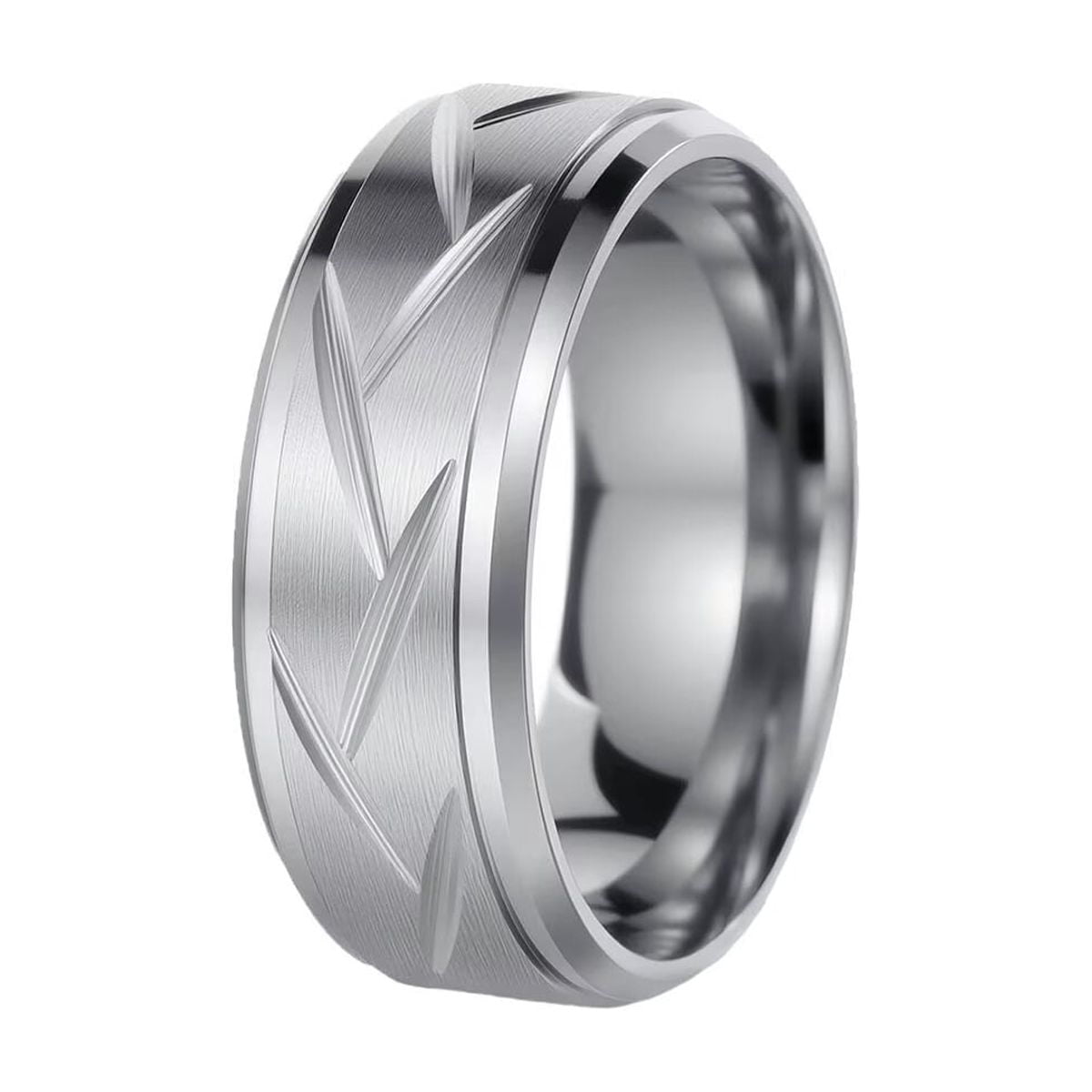 PAMTIER Men's Stainless Steel 8mm Leaf Pattern Design Trend Personality ...