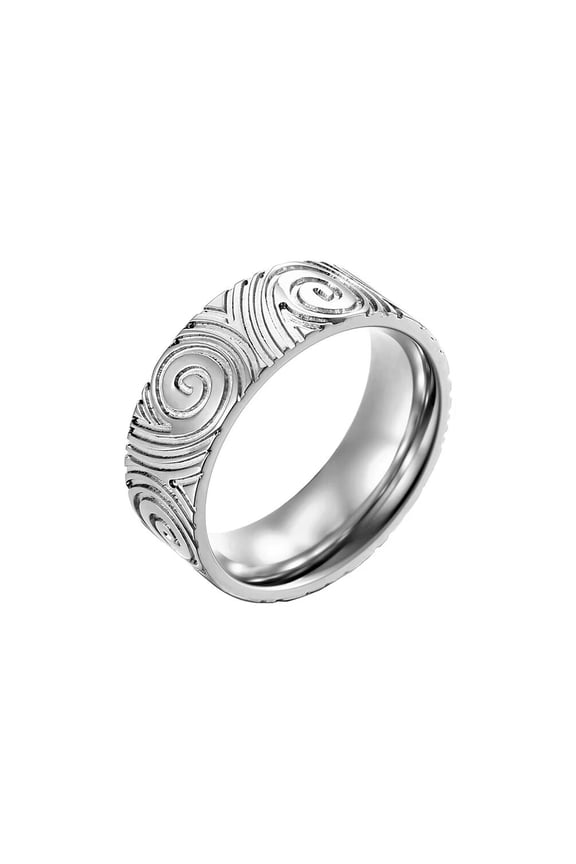 Men's Stainless Steel 8mm Personality Cool Punk Unique Dome Style Irregular Swirl Geometric Biker Ring Gothic Punk Statement Silver Size 7