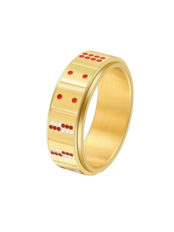 Men's Stainless Steel 8mm Vintage Punk Personality Dice Pattern Rotatable Fidget Ring Anxiety Gothic Biker Lucky Gamble Gold Size 10