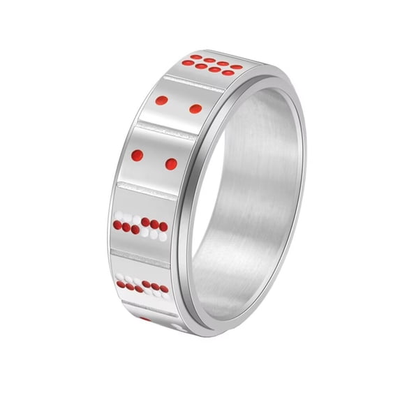PAMTIER Men's Stainless Steel 8MM Creative Chinese Style Dice Playing Card Rotatable Ring Silver Size 7