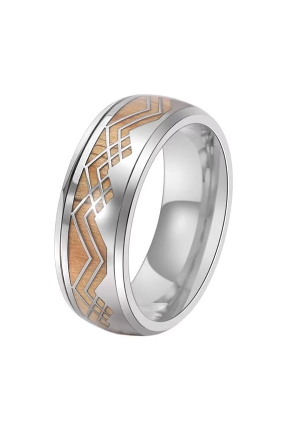 Men's Stainless Steel 9MM Creative Cool Domed Whiskey Barrel Wood Veneer Biker Ring Statement European and American Style Brown Size 12