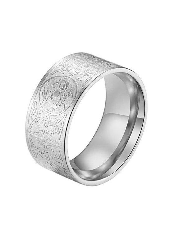 Men's Stainless Steel Ancient 4 Guardian Beasts Biker Ring Dragon, White Tiger, Suzaku, Basalt Lucky Amulet Wedding Band Silver Size 10
