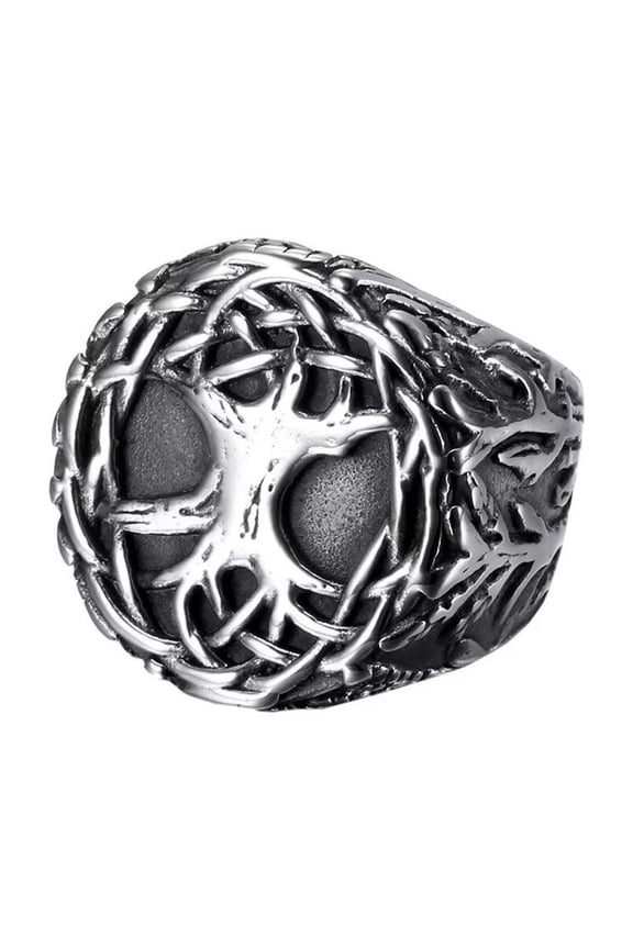 Men's Stainless Steel Anniversary Tree of Life Gothic Biker Ring Retro Style Silver Black Size 9